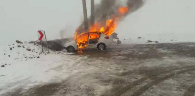 آتش سوزی مشکوک یک خودور در ییلاق اسالم و سوختن راننده در آتش!